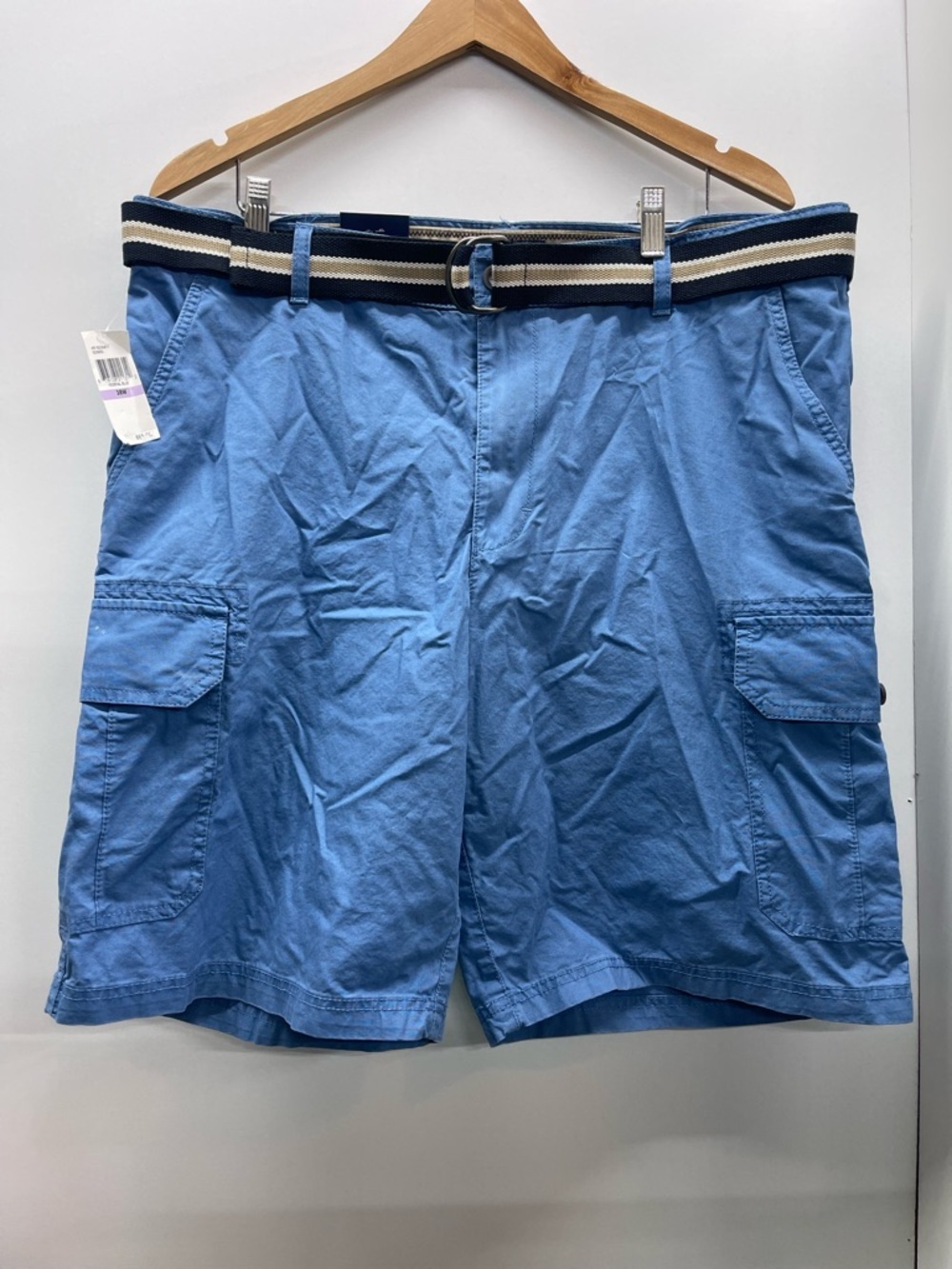 Izod Blue Cargo Golf Shorts with Navy and White‎ Striped Belt
